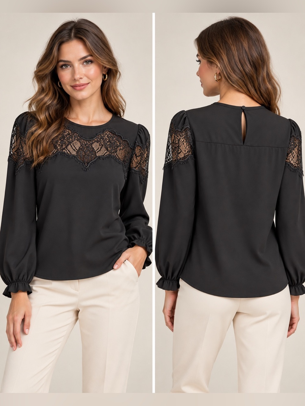 Express Black Lace Inset Long Sleeve Blouse – Women’s XS